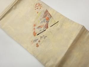 引箔扇・色紙・鳥・花々・流水模様織出し名古屋帯